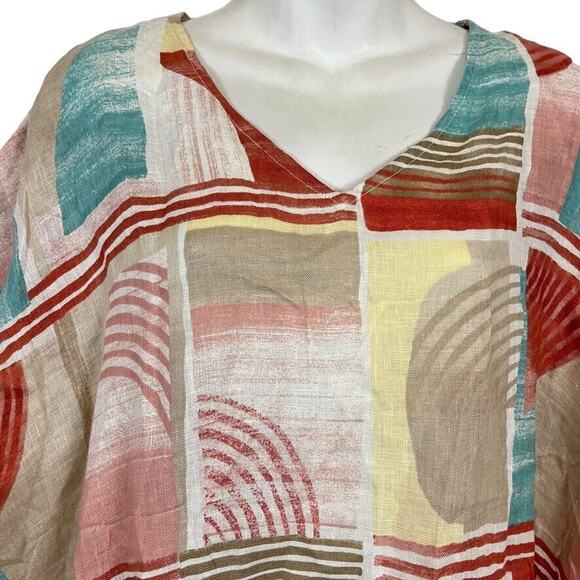 Chicos Womens 100% Linen Geo Blocks Poncho Colorful Oversized Top NWT sz S / M - Picture 6 of 16